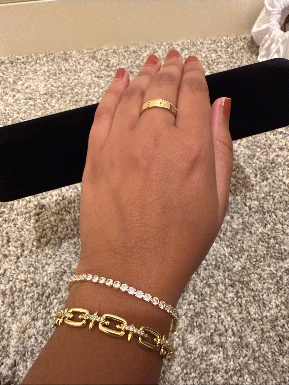 Gold Plated Tennis & Chain Bracelet Stack Set CZ 7”